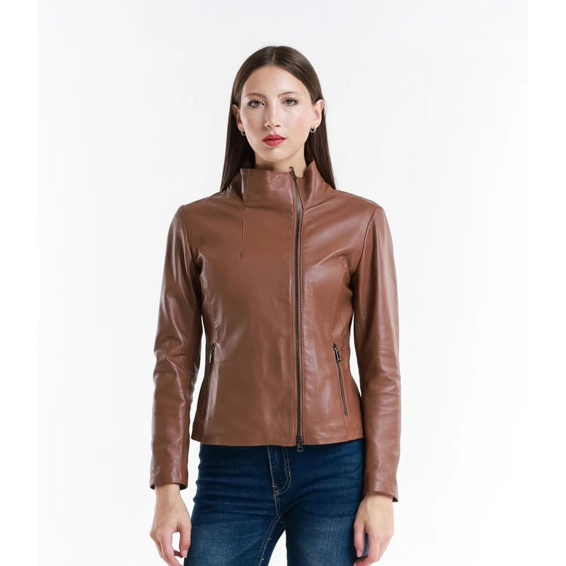 Leather Women's Jacket Made in Italy NLLP01 - 16 / – Cappuccino цвет / color | Lexline Fashion
