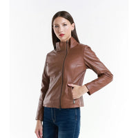 Leather Women's Jacket Made in Italy NLLP01 - 16 / – Cappuccino цвет / color | Lexline Fashion