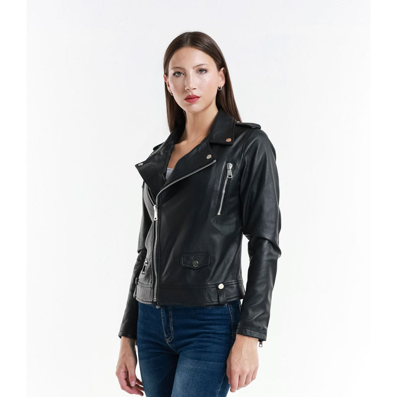 Leather Women's Jacket Made in Italy NLLP01 - 20 / – Black цвет / color | Lexline Fashion