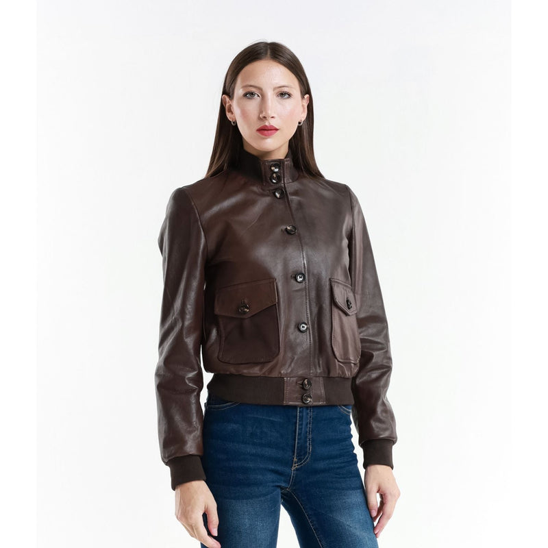 Leather Women's Jacket Made in Italy NLLP01 - 9 / – Dark brown цвет / color | Lexline Fashion