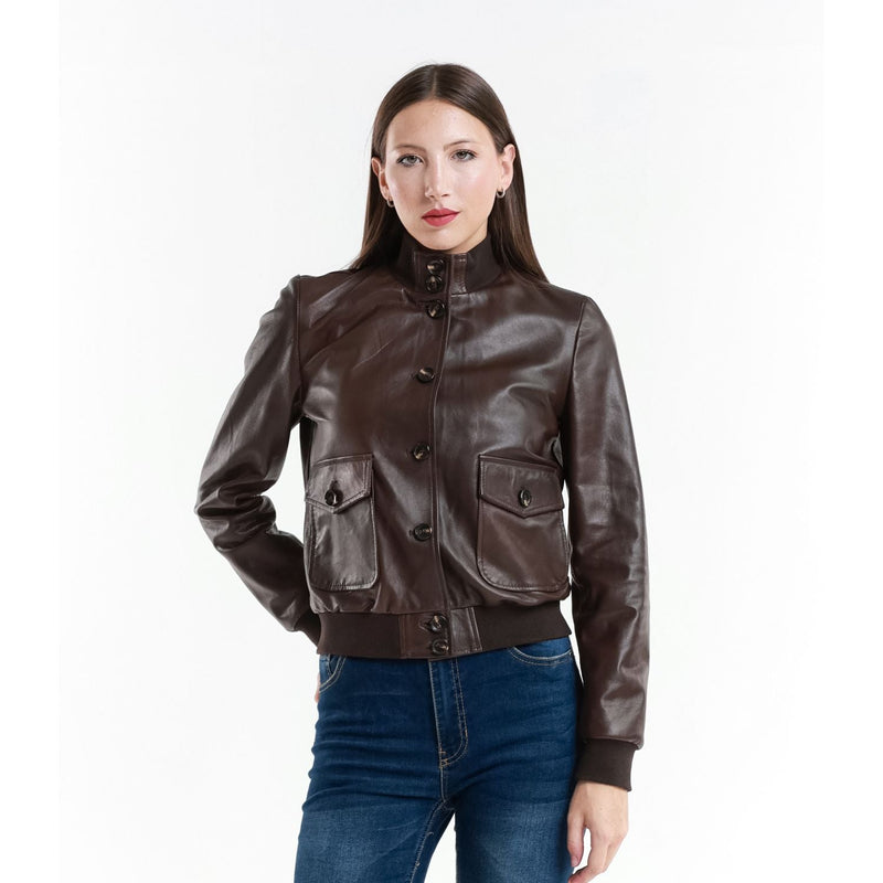 Leather Women's Jacket Made in Italy NLLP01 - 9 / – Dark brown цвет / color | Lexline Fashion