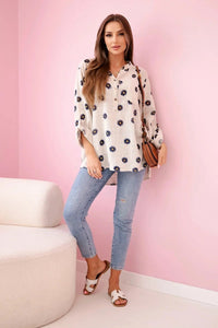 Linen Women's Blouse with Floral Pattern ART22062 / – Beige цвет / color | Lexline Fashion