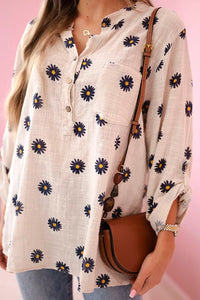 Linen Women's Blouse with Floral Pattern ART22062 / – Beige цвет / color | Lexline Fashion