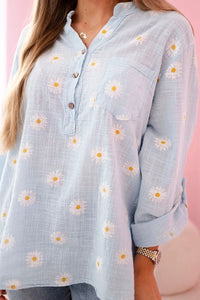 Linen Women's Blouse with Floral Pattern ART22062 / – Blue цвет / color | Lexline Fashion