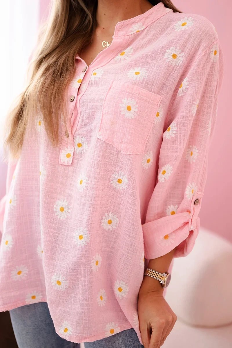 Linen Women's Blouse with Floral Pattern ART22062 / – Candy | Pink цвет / color | Lexline Fashion