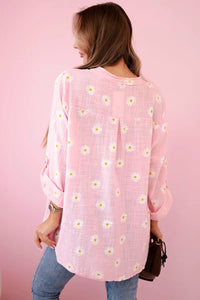Linen Women's Blouse with Floral Pattern ART22062 / – Candy | Pink цвет / color | Lexline Fashion