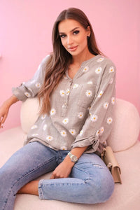 Linen Women's Blouse with Floral Pattern ART22062 / – Cappuccino цвет / color | Lexline Fashion