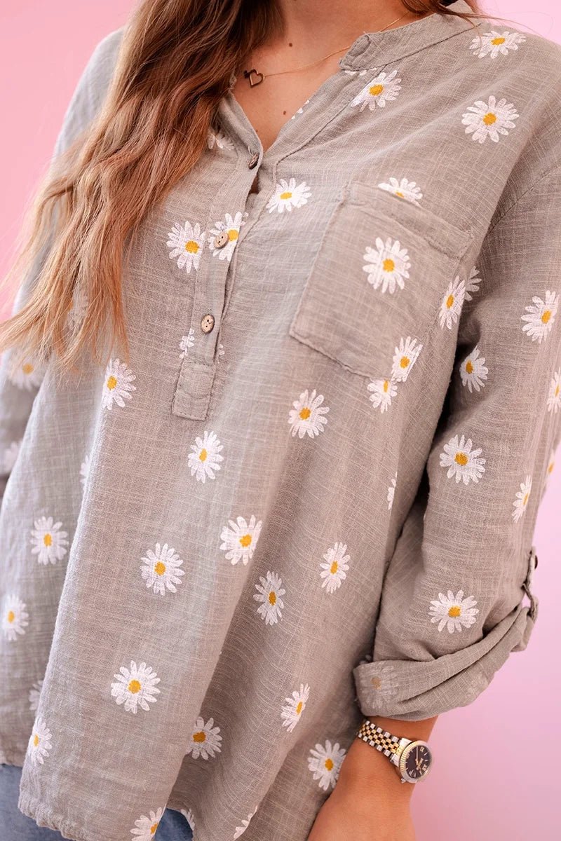 Linen Women's Blouse with Floral Pattern ART22062 / – Cappuccino цвет / color | Lexline Fashion