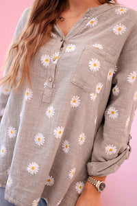 Linen Women's Blouse with Floral Pattern ART22062 / – Cappuccino цвет / color | Lexline Fashion