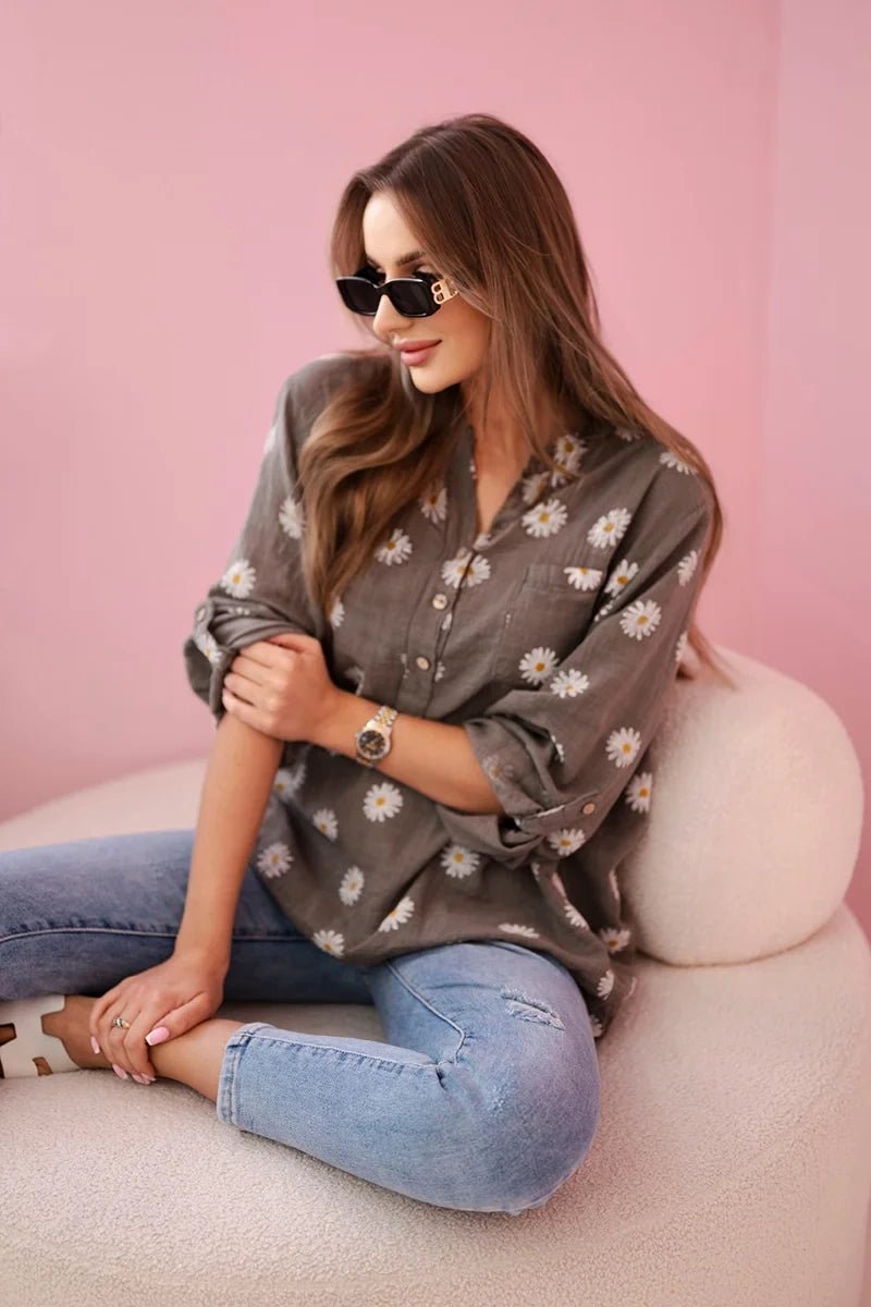 Linen Women's Blouse with Floral Pattern ART22062 / – Fango цвет / color | Lexline Fashion