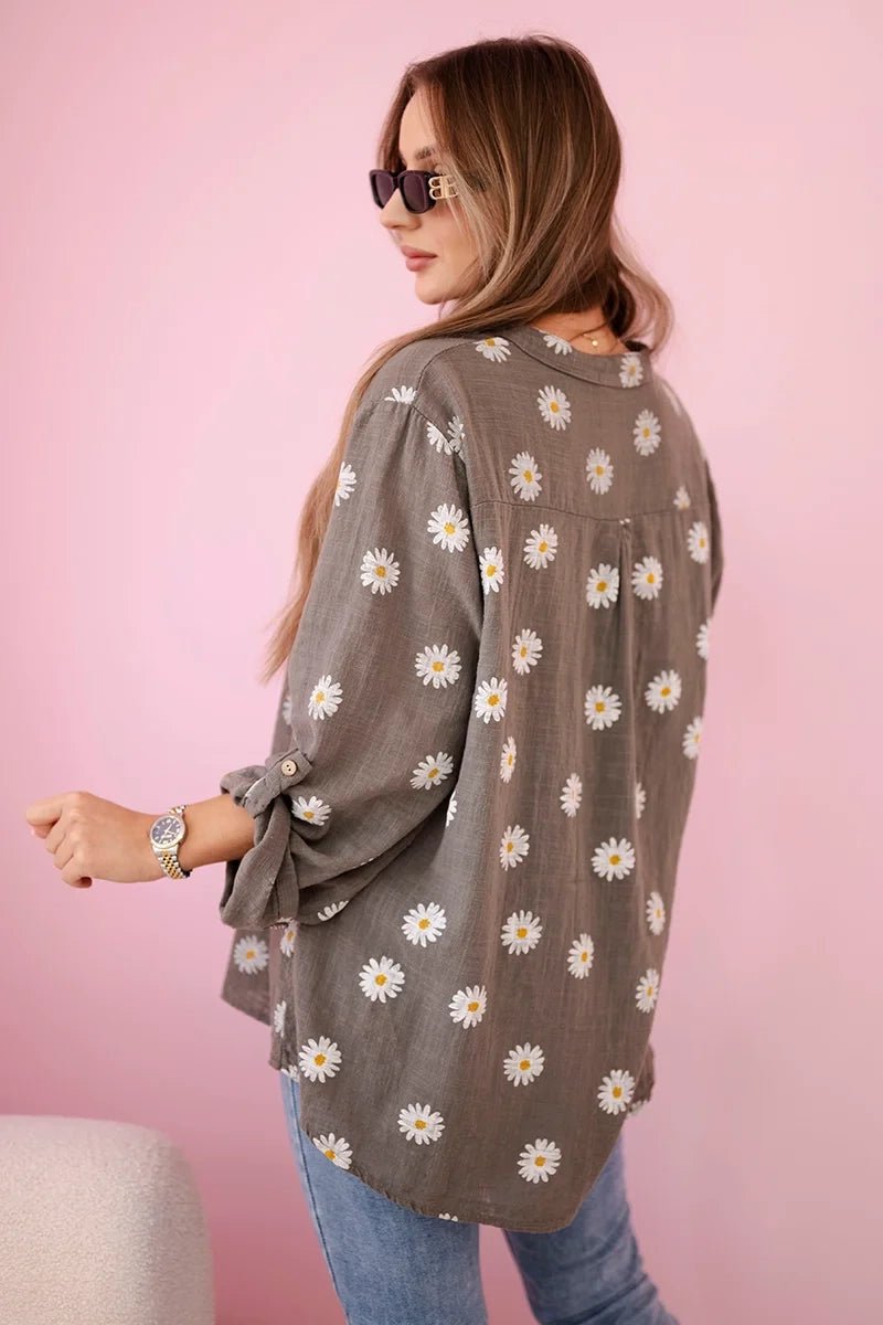Linen Women's Blouse with Floral Pattern ART22062 / – Fango цвет / color | Lexline Fashion
