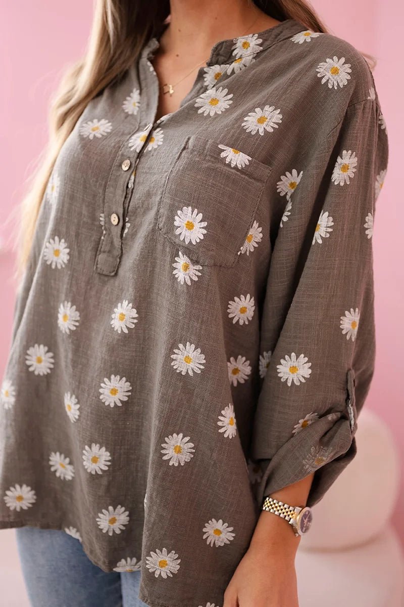 Linen Women's Blouse with Floral Pattern ART22062 / – Fango цвет / color | Lexline Fashion