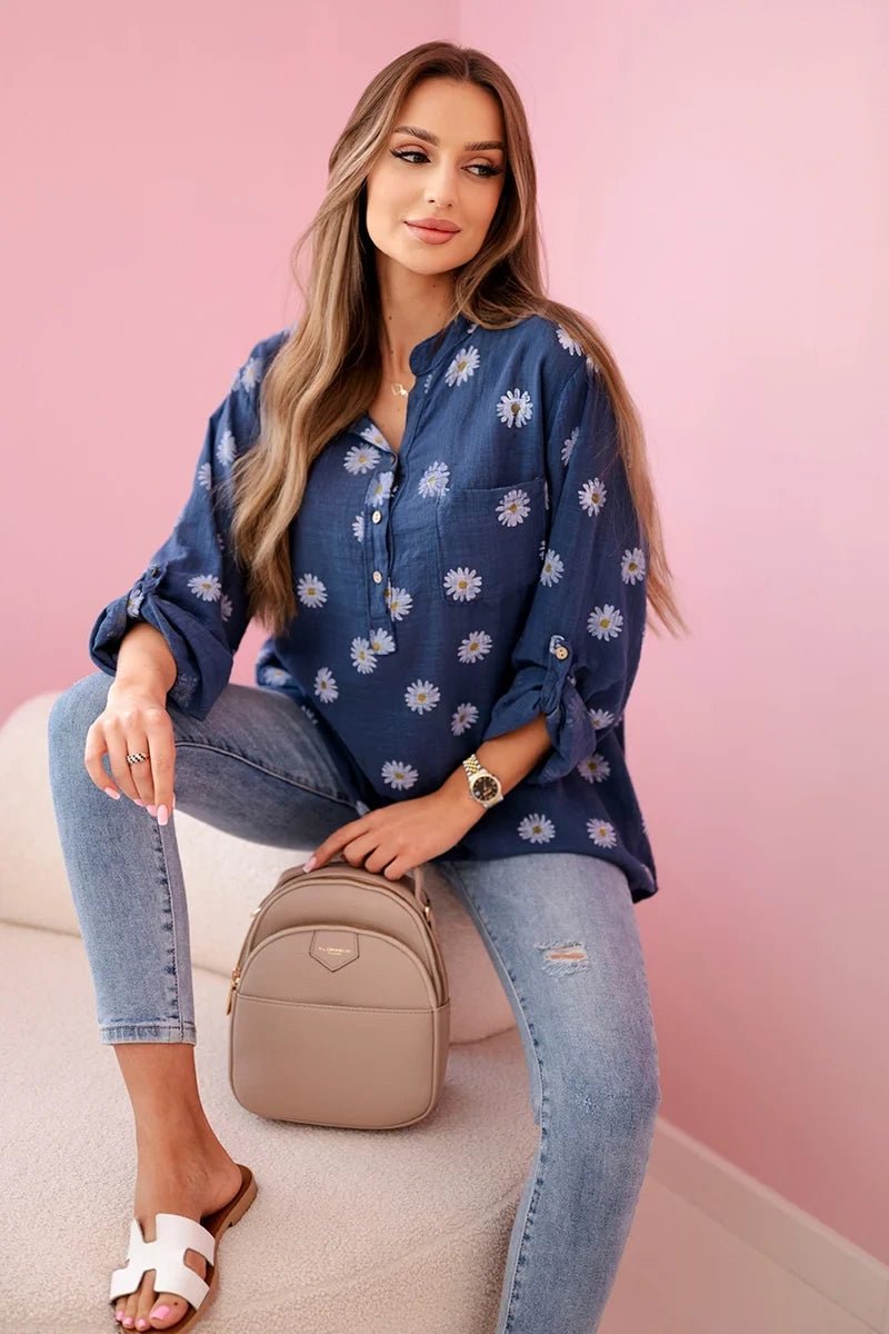 Linen Women's Blouse with Floral Pattern ART22062 / – Jeans цвет / color | Lexline Fashion