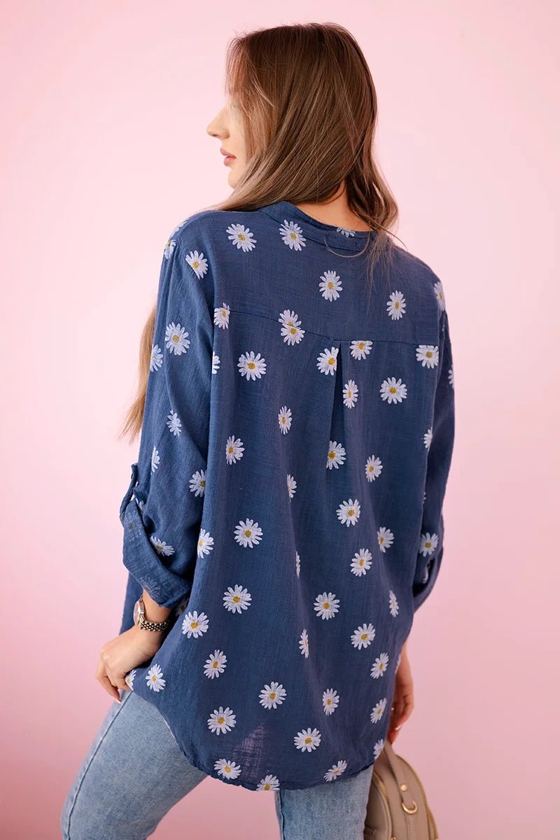 Linen Women's Blouse with Floral Pattern ART22062 / – Jeans цвет / color | Lexline Fashion