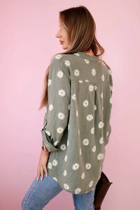 Linen Women's Blouse with Floral Pattern ART22062 / – Khaki цвет / color | Lexline Fashion