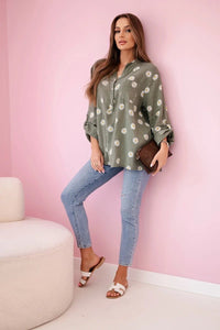 Linen Women's Blouse with Floral Pattern ART22062 / – Khaki цвет / color | Lexline Fashion