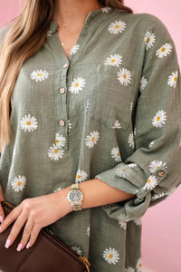 Linen Women's Blouse with Floral Pattern ART22062 / – Khaki цвет / color | Lexline Fashion