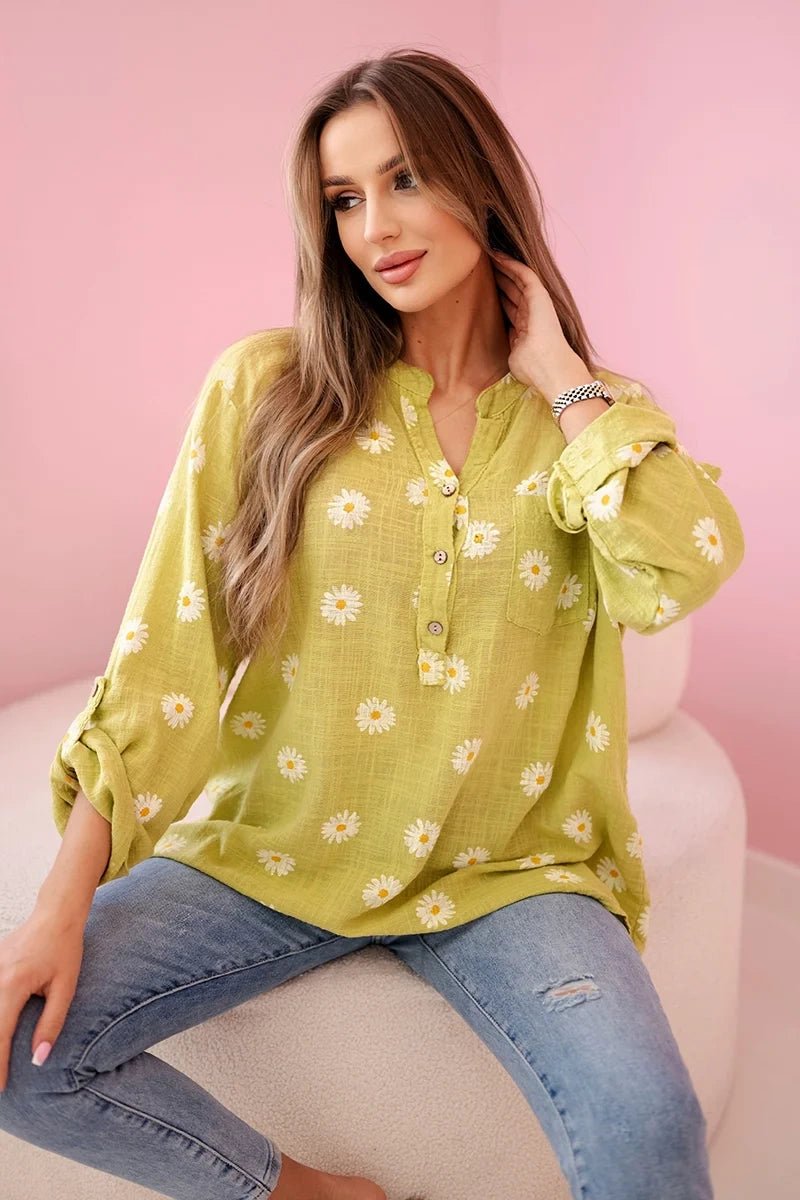 Linen Women's Blouse with Floral Pattern ART22062 / – Kiwi цвет / color | Lexline Fashion