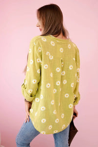 Linen Women's Blouse with Floral Pattern ART22062 / – Kiwi цвет / color | Lexline Fashion