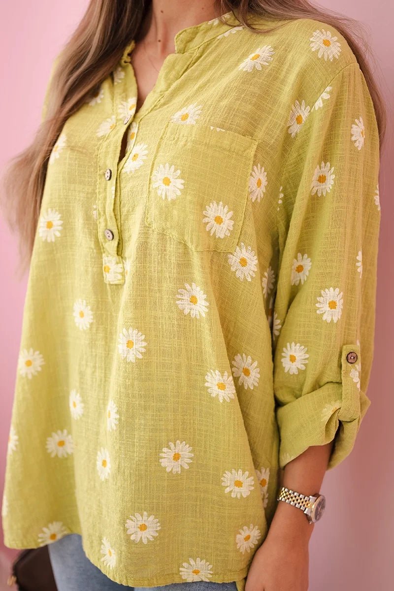 Linen Women's Blouse with Floral Pattern ART22062 / – Kiwi цвет / color | Lexline Fashion