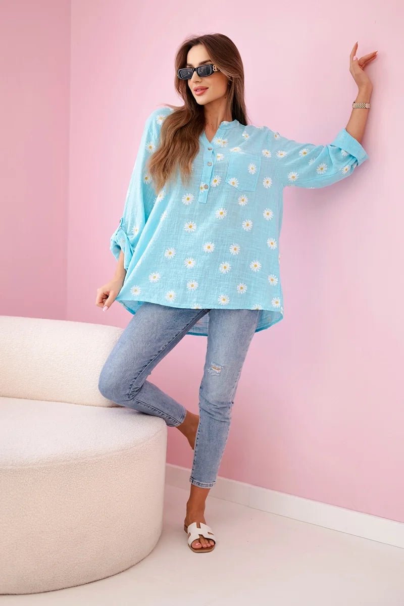 Linen Women's Blouse with Floral Pattern ART22062 / – Mint цвет / color | Lexline Fashion