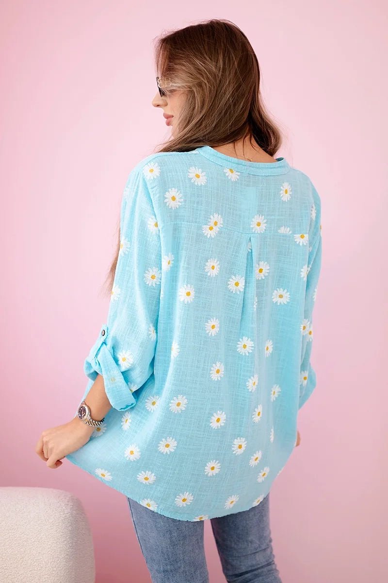 Linen Women's Blouse with Floral Pattern ART22062 / – Mint цвет / color | Lexline Fashion