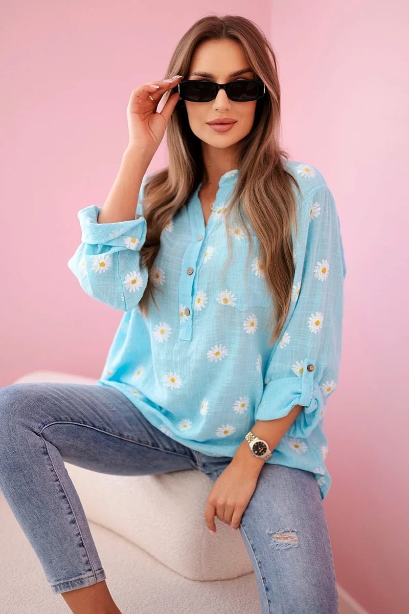 Linen Women's Blouse with Floral Pattern ART22062 / – Mint цвет / color | Lexline Fashion