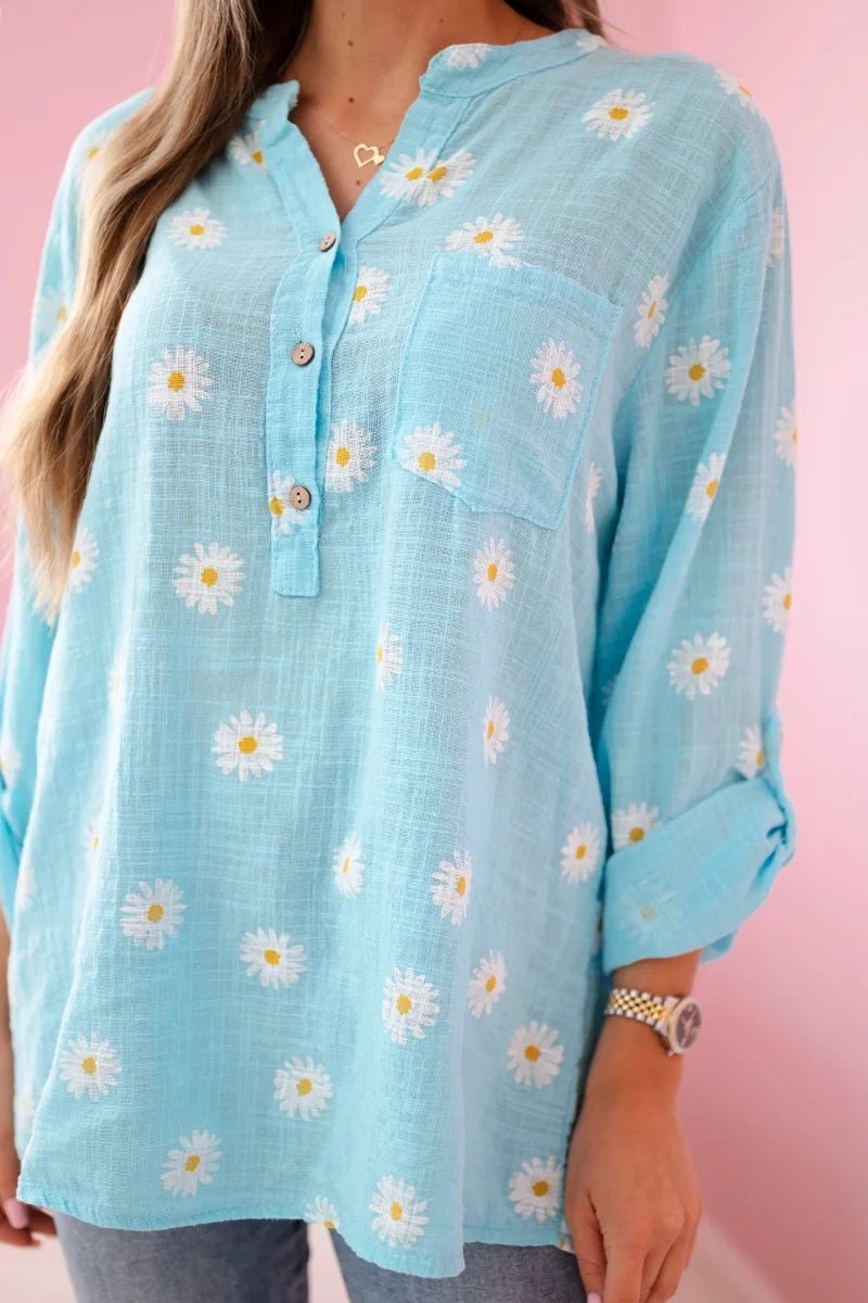 Linen Women's Blouse with Floral Pattern ART22062 / – Mint цвет / color | Lexline Fashion