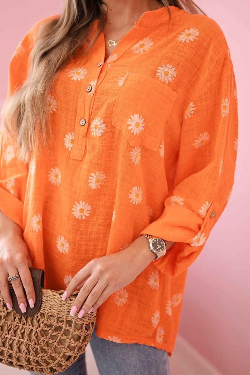 Linen Women's Blouse with Floral Pattern ART22062 / – Orange цвет / color | Lexline Fashion
