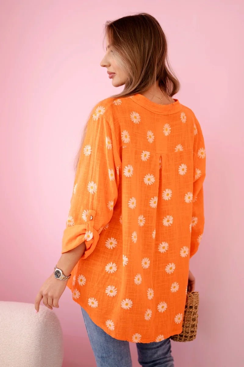 Linen Women's Blouse with Floral Pattern ART22062 / – Orange цвет / color | Lexline Fashion