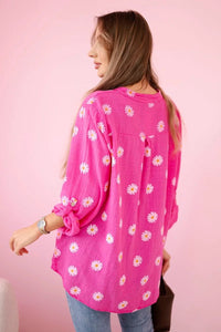 Linen Women's Blouse with Floral Pattern ART22062 / – Pink цвет / color | Lexline Fashion