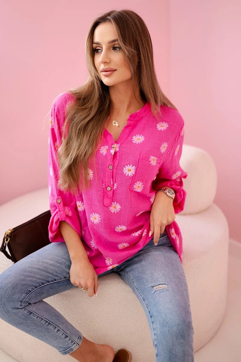 Linen Women's Blouse with Floral Pattern ART22062 / – Pink цвет / color | Lexline Fashion