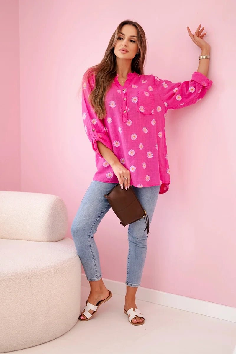 Linen Women's Blouse with Floral Pattern ART22062 / – Pink цвет / color | Lexline Fashion