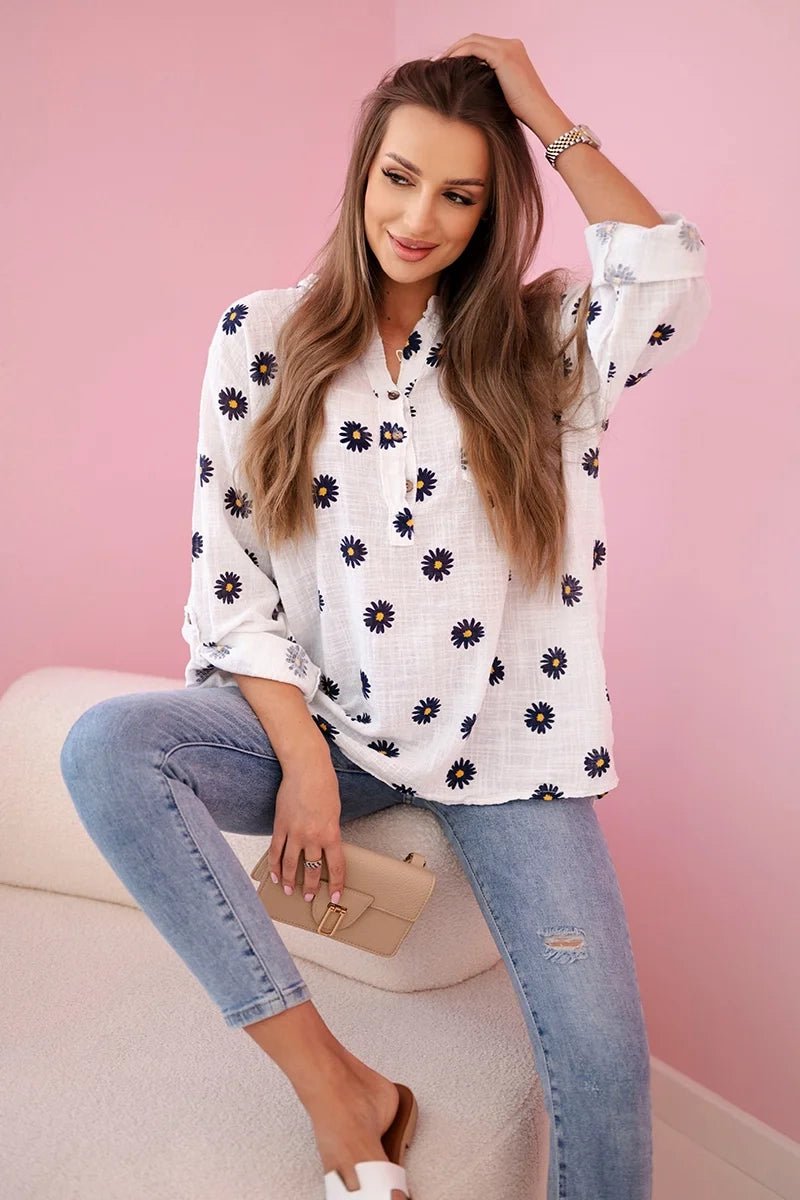 Linen Women's Blouse with Floral Pattern ART22062 / – White цвет / color | Lexline Fashion