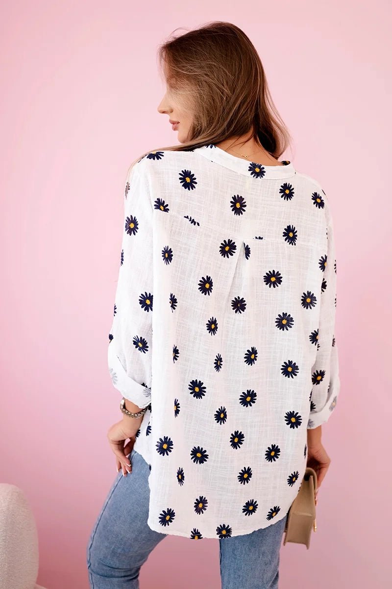 Linen Women's Blouse with Floral Pattern ART22062 / – White цвет / color | Lexline Fashion