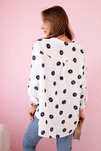 Linen Women's Blouse with Floral Pattern ART22062 / – White цвет / color | Lexline Fashion