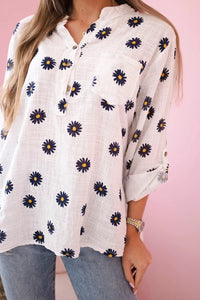 Linen Women's Blouse with Floral Pattern ART22062 / – White цвет / color | Lexline Fashion