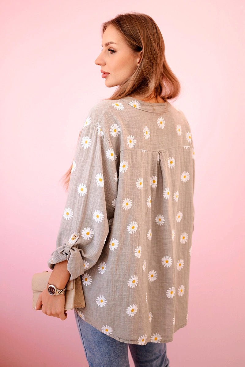 Linen Women's Blouse with Floral Pattern ART22062 / – White || Beige цвет / color | Lexline Fashion