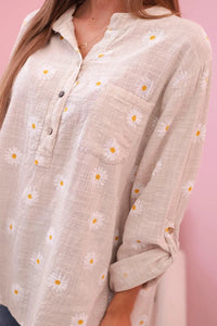 Linen Women's Blouse with Floral Pattern ART22062 / – White || Beige цвет / color | Lexline Fashion