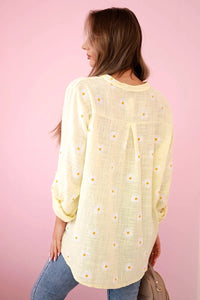 Linen Women's Blouse with Floral Pattern ART22062 / – Yellow цвет / color | Lexline Fashion