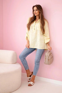 Linen Women's Blouse with Floral Pattern ART22062 / – Yellow цвет / color | Lexline Fashion