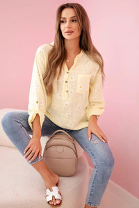 Linen Women's Blouse with Floral Pattern ART22062 / – Yellow цвет / color | Lexline Fashion
