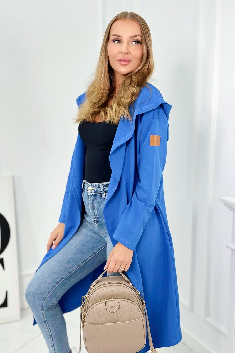 Long cardigan with hood 9077 / – Blue cornflower цвет / color | Lexline Fashion