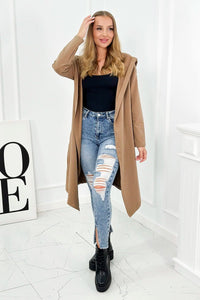 Long cardigan with hood 9077 / – Camel цвет / color | Lexline Fashion