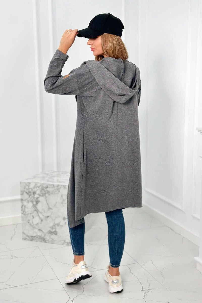 Long cardigan with hood 9077 / – Graphite цвет / color | Lexline Fashion
