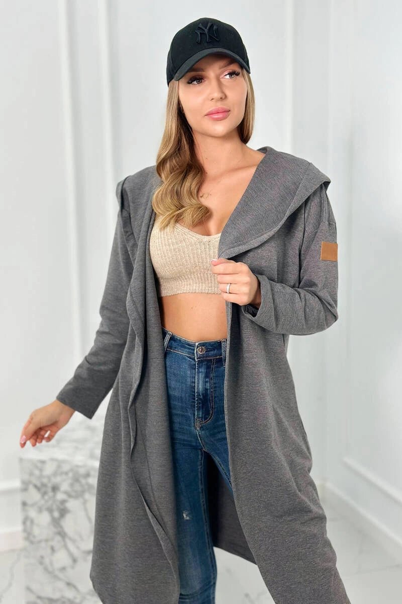 Long cardigan with hood 9077 / – Graphite цвет / color | Lexline Fashion