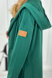 Long cardigan with hood 9077 / – Green || Dark цвет / color | Lexline Fashion