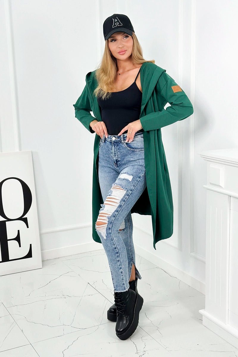 Long cardigan with hood 9077 / – Green || Dark цвет / color | Lexline Fashion