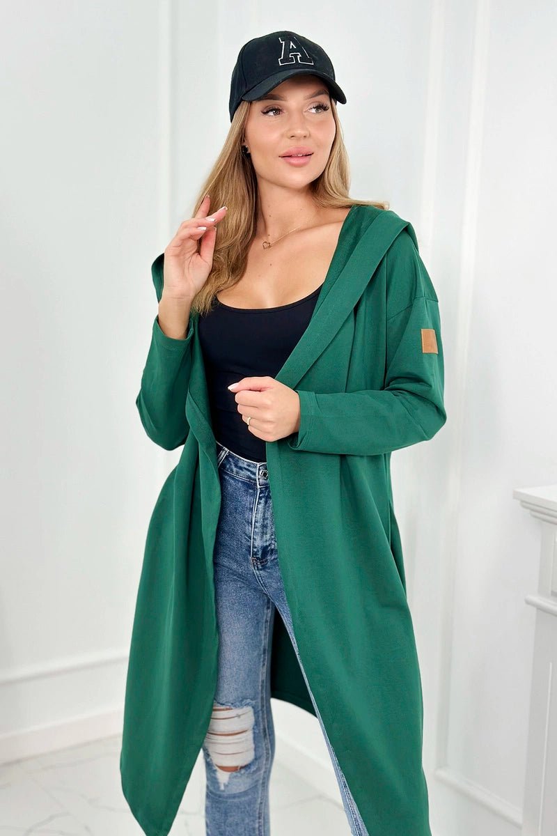 Long cardigan with hood 9077 / – Green || Dark цвет / color | Lexline Fashion