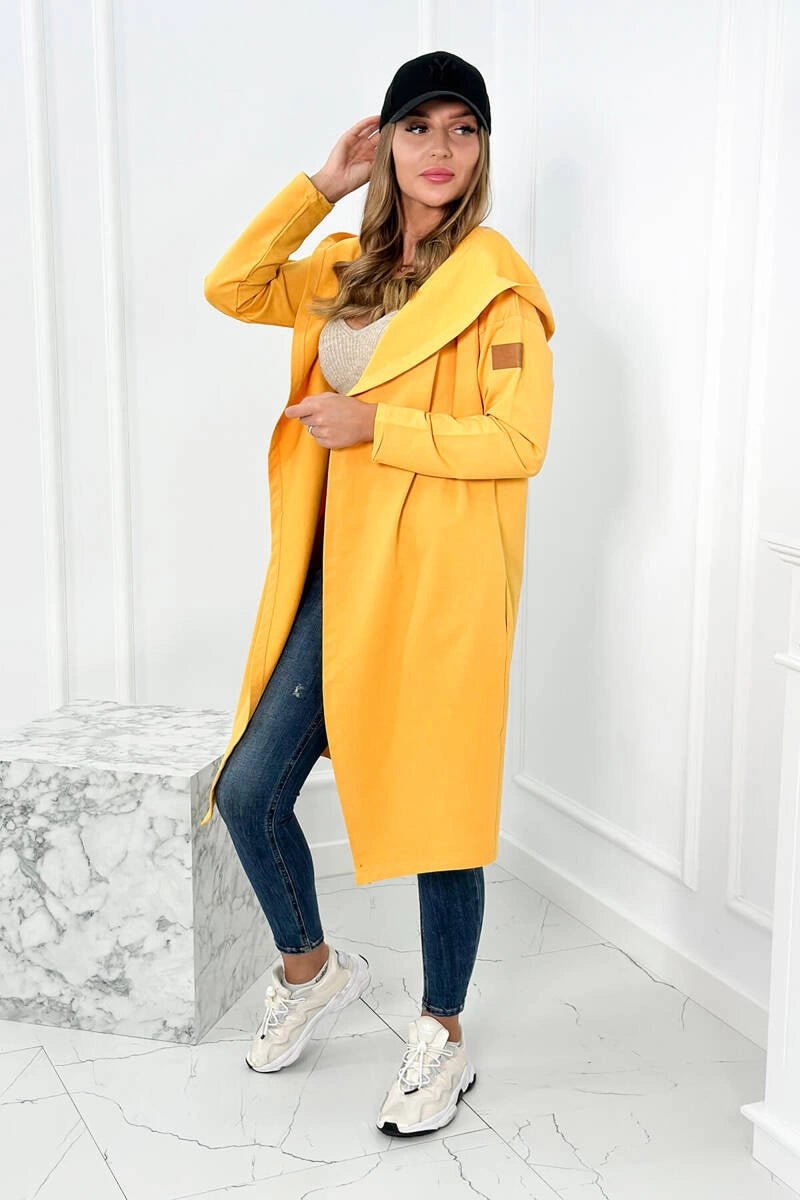 Long cardigan with hood 9077 / – Mustard цвет / color | Lexline Fashion